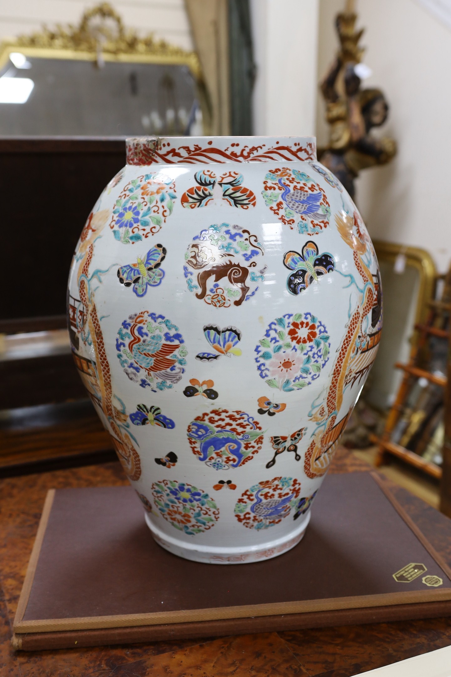 A massive Japanese enamelled porcelain vase, Meiji period, 51cm tall